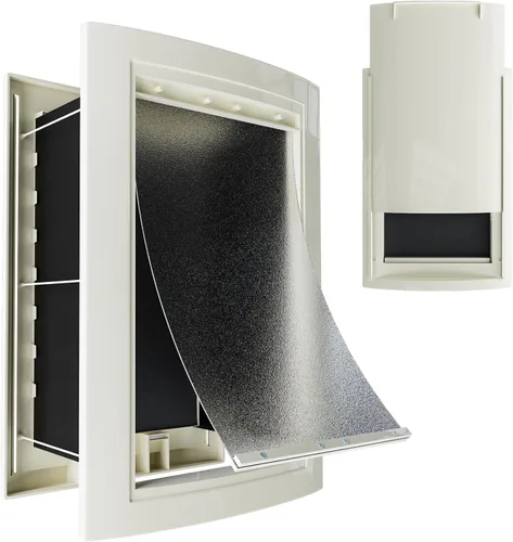 Vista 3 de mestyl Puerta para perro para pared, puerta de mascotas, puerta para perro con túnel ajustable, doble solapas magnéticas y paneles de bloqueo