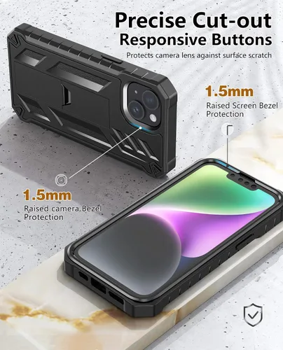Vista 6 de FNTCASE Funda para iPhone 14 Plus: Cubierta protectora resistente de grado militar para teléfono celular con soporte y protección incorporada