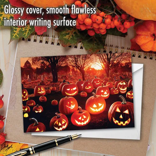 Vista 3 de NobleWorks Tarjeta de felicitación de Halloween con sobre de 5 x 7 pulgadas (1 tarjeta) calabazas brillantes - C10194BHWG