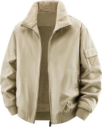 Vista 7 de Eisctnd Chaqueta bomber de invierno con forro de sherpa para hombre, abrigo de forro polar cálido resistente para hombres con bolsillos