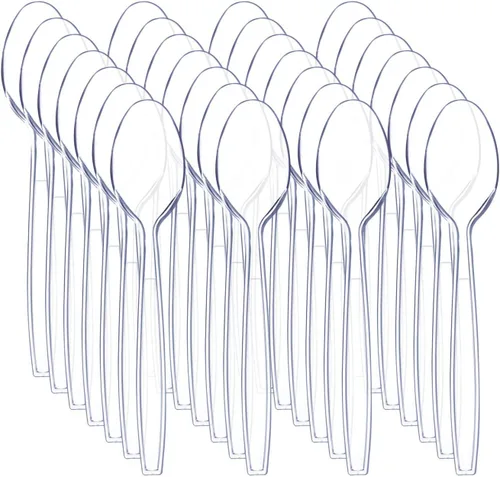 Vista 11 de 360 piezas de cubiertos de plástico transparente resistente, 150 tenedores, 150 cucharas, 60 cuchillos, libres de BPA, resistentes al calor, juego