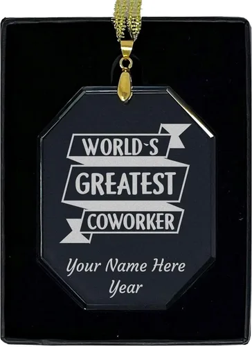 Vista 7 de LaserGram Adorno de Navidad de vidrio personalizado, el mejor compañero de trabajo del mundo, idea de regalo grabada con láser personalizada