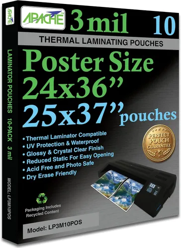 Vista 11 de Apache Map Banner Size Laminating Pouches, 3 Mil, 5 Pack, 18 x 120 Inch Pouch Size Laminating Sheets, Thermal Laminator Compatible, Super Clear