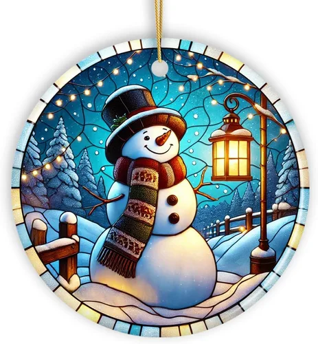 Vista 8 de Adorno de Navidad de trineo ártico, muñeco de nieve, hecho a mano, regalo de invierno helado