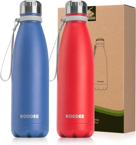 Vista 34 de koodee Botella de agua aislada (paquete de 2) botella de agua de doble pared de acero inoxidable 18/8, botella térmica de viaje con forma de cola