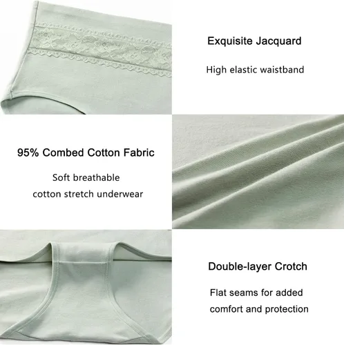 Vista 5 de Havvis - Calzones de cintura alta y de algodón para mujer ropa interior que disimula la barriga jacquard con rosas paquete múltiple