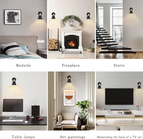 Vista 5 de Aplique de Pared con Pantalla de Metal, Interruptor de Encendido/Apagado, Lámpara Decorativa de Interior de Montaje en Pared con Brazo Articulado