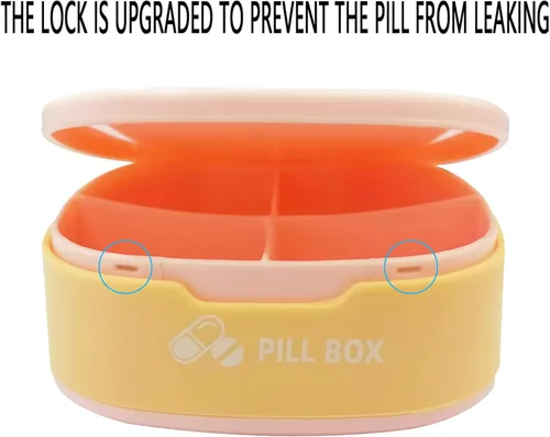 Vista 3 de Pastillero de 4 compartimentos para bolso, organizador portátil de medicamentos, organizador diario de vitaminas, estuche pequeño para pastillas