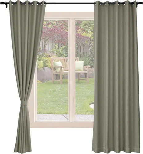Vista 10 de Frelement Cortinas opacas de lino natural, paneles de cortinas con ojales para sala de estar, cortinas con aislamiento térmico, 52 pulgadas de ancho