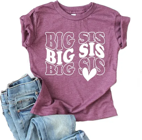 Vista 2 de Big Sister Shirt, Sibling Reveal, Pregnancy Reveal, Announcement Shirt, Baby Shower Gift, Toddler Girl Outfit, Trendy Retro Toddler Outfit