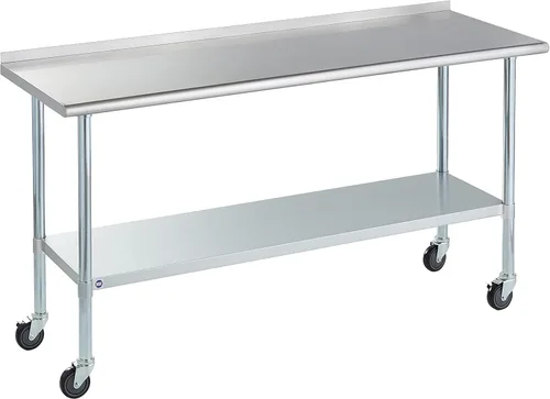 Vista 92 de ROCKPOINT Mesa de acero inoxidable para preparación y trabajo, 14x24 pulgadas; mesa de cocina comercial de metal NSF resistente con estante inferior