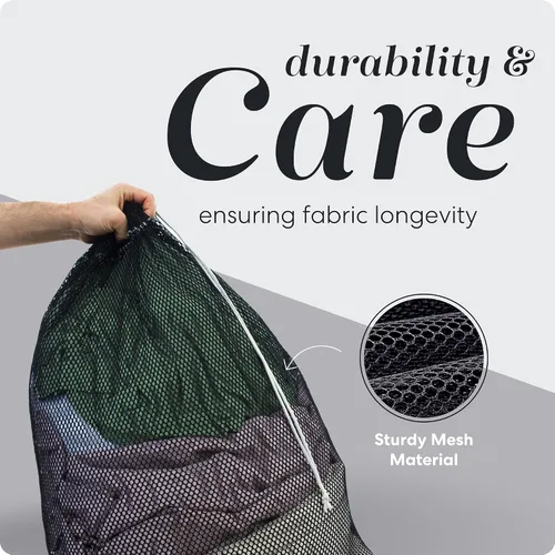 Vista 4 de Bolsa de lavandería de malla XL de Handy Laundry - Duradera, lavable a máquina con cierre de cordón seguro - Perfecta para dormitorios Negro