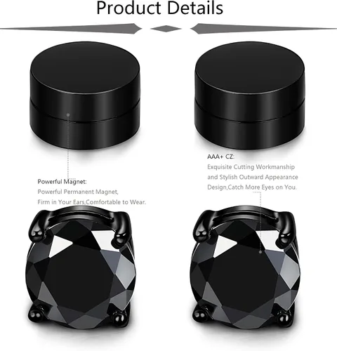 Vista 2 de JOERICA 2-4 pares de colgantes magnéticos de acero inoxidable para hombres y mujeres sin perforador de clip en pendientes CZ de 0.236-0.315in