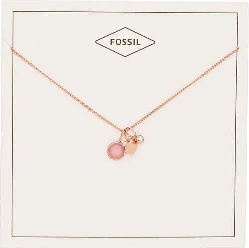 Vista 2 de Fossil collar con dije de acero inoxidable en tono rosa dorado para mujer