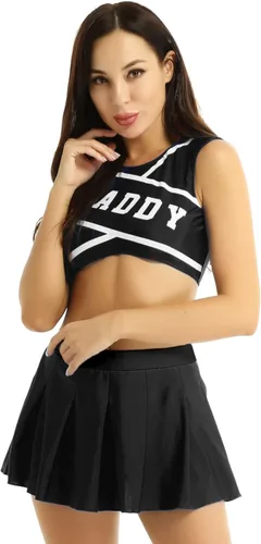 Vista 2 de YUUMIN Disfraz de animadora para mujer, conjunto de camisetas cortas con faldas plisadas