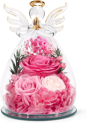 Vista 14 de Regalos para mamá, regalos de cumpleaños para mujeres, rosa preservada para siempre, flor en cristal, figuras de ángel, flores frescas para entrega