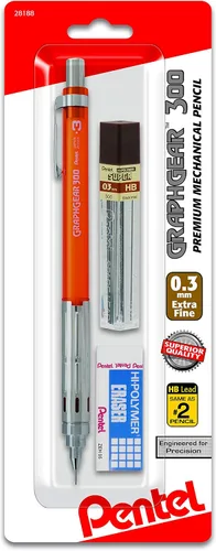 Vista 6 de Pentel Arts GraphGear 300 - Portaminas (0.012 in), línea extrafina, 1 paquete, barril naranja