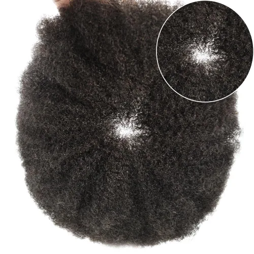 Vista 4 de Peluca de encaje suizo rizado afro para hombre, sistema de repuesto de peluca de encaje completo, extensiones duraderas de cabello humano #1 Negro