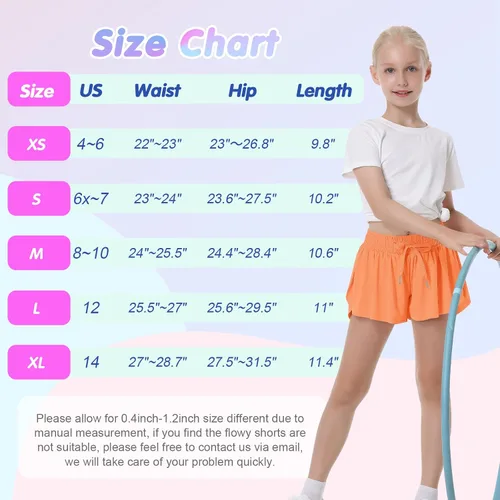 Vista 6 de QooNoo Girls Butterfly Shorts with Pocket Flowy Athletic Shorts High Waist Preppy Running Shorts for Kids Teen