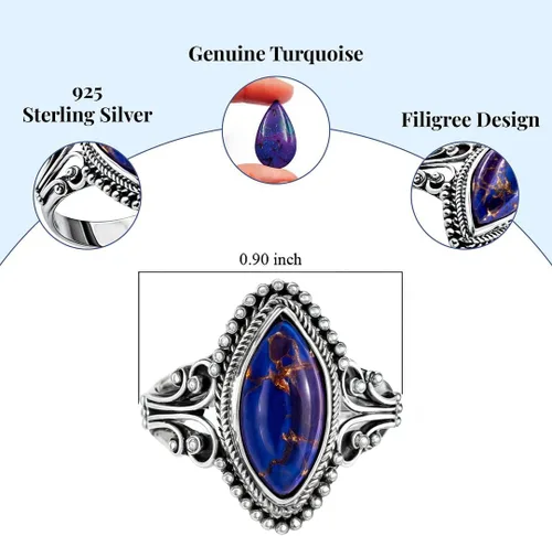 Vista 3 de Shop LC Purple Blue Turquoise Ring for Women, 925 Sterling Silver Band
