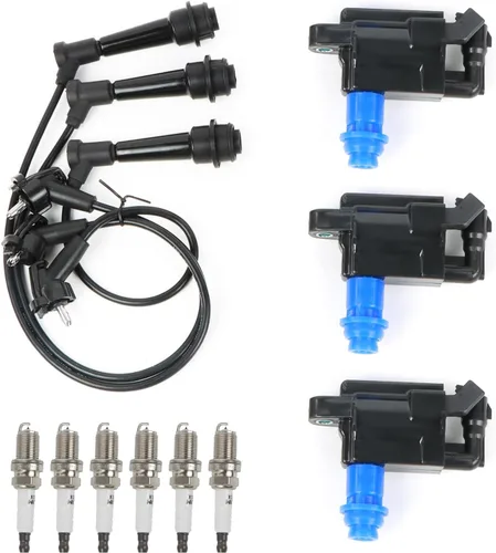 Vista 10 de Paquete de 3 bobinas de encendido UF156 y 6 bujías de iridio y 3 cables de bujía compatibles con Toyota 4Runner T100 Tacoma Tundra 1995-2004 3.4L