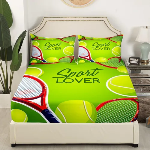 Vista 3 de Erosebridal Juego de sábanas bajeras de tenis para adolescentes, tamaño individual, juego de sábanas temáticas de juegos deportivos para habitación