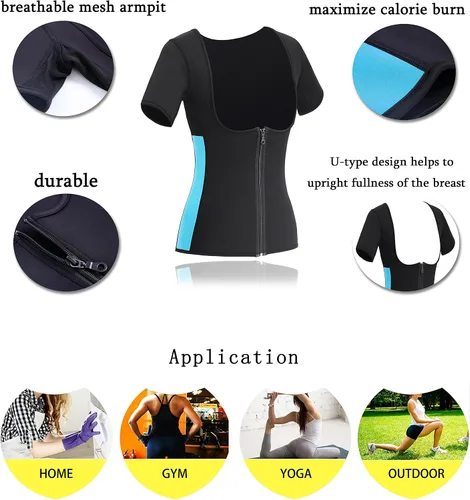 Vista 4 de Gotoly Chaleco de sauna de neopreno para mujer con mangas para gimnasio