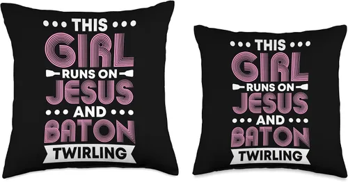 Vista 3 de Baton Twirler Majorettes Baton Twirling Girl Gifts This Girl Runs on Jesus and Baton Twirling Pillow (16 x 16 pulgadas), multicolor