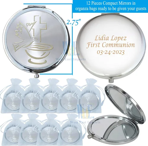 Vista 2 de WE Personalizado Bautismo Favor (12 PCS) Espejo Compacto Espíritu Santo/Primera Comunión/Primera Comunión/Recuerdos de Bautizo