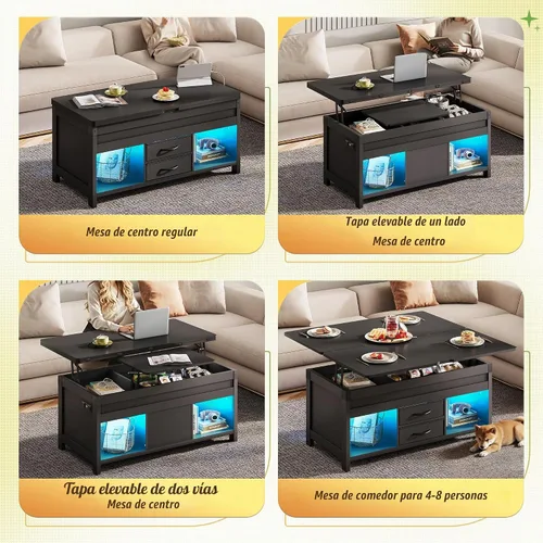 Vista 4 de WLIVE - Mesa auxiliar elevable de 40 pulgadas con almacenamiento, mesa Negro