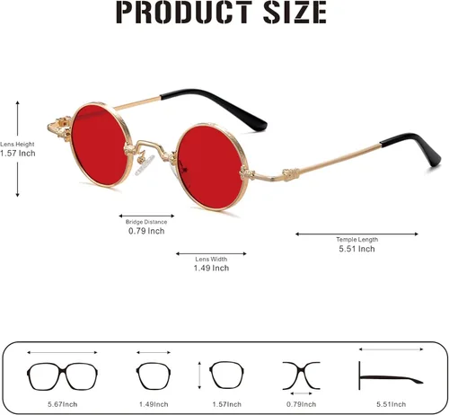 Vista 6 de J&L Glasses Gafas de sol redondas Steampunk estilo círculo Hippie Gafas Marco de metal 8087 Dorado/Rojo
