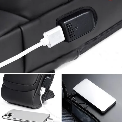 Vista 5 de Mochila bandolera antirrobo, mochila cruzada de un hombro con puerto de carga USB, viajes, senderismo, mochila casual, Negro 2, talla única
