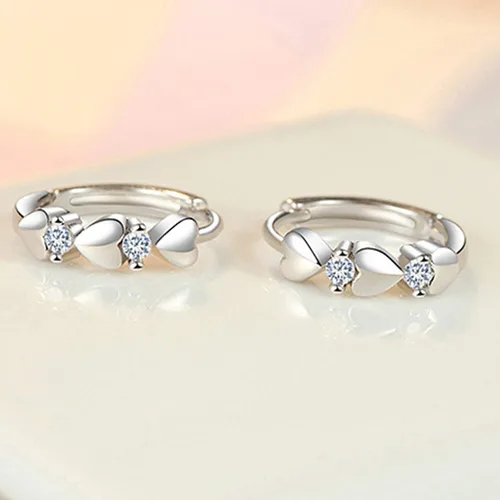 Vista 2 de Aretes de clip de moda, aretes colgantes de circonita cúbica con incrustaciones de corazón para mujer, joyería de boda, cumpleaños, regalo útil