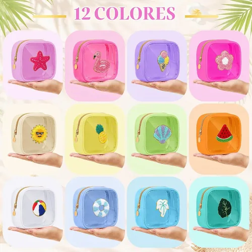 Vista 7 de Sumind Bolsa de maquillaje de parches de preppy a granel, bonita bolsa de regalo, bolsa de nailon para viajes, artículos de aseo cosméticos