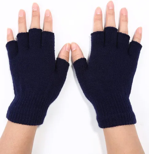 Vista 4 de SATINIOR 2 pares de guantes unisex de medio dedo para invierno, elásticos, sin dedos, talla común