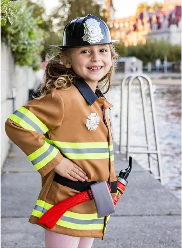 Vista 4 de Great Pretenders Conjunto de disfraz de bombero para niños pequeños y niños con casco, chaqueta y accesorios