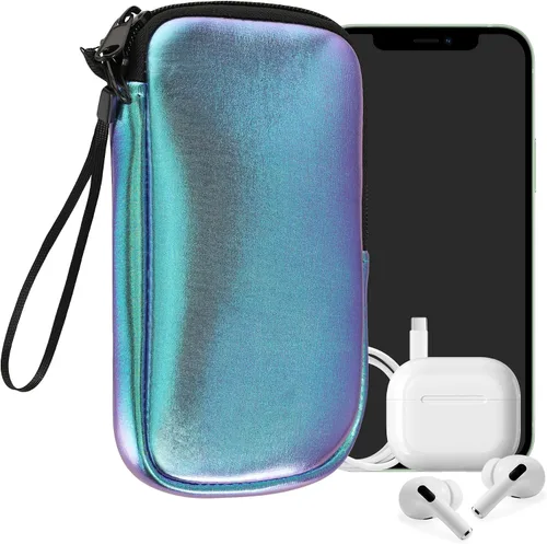 Vista 17 de kwmobile Bolsa de neopreno para teléfono tamaño XXS - 3/3,5 pulgadas - Mini bolsa universal para celular con cremallera, correa para la muñeca