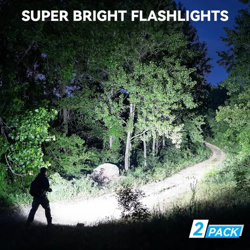 Vista 2 de Flashlight Rechargeable LED High Lumens - 99,000 lm Super Bright Flash Light with 5 Modes, Powerful Lintera for Home, Camping(2 Pack)