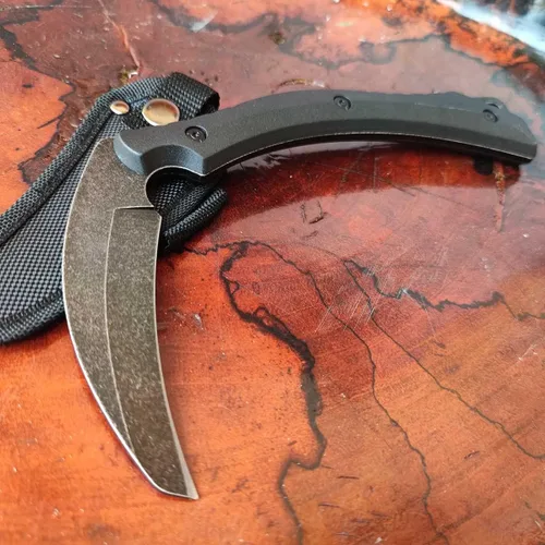 Vista 3 de Cuchillo de hoja fija, hoz de campamento de caza al aire libre, hoja de lavado de piedra, mango de plástico de alta dureza con funda
