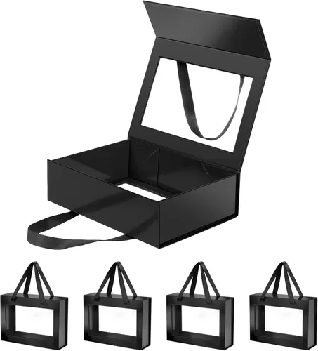 Vista 42 de Caja de regalo negra con ventana, caja de regalo magnética transparente para regalo, caja de propuesta de padrino de boda (10.5 x 7.5 x 3 pulgadas)