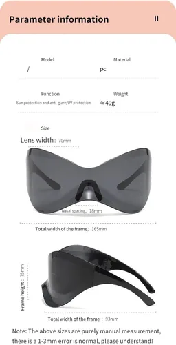 Vista 7 de Y2K - Gafas de sol de gran tamaño con escudo futurista masculino femenino envolvente de moda máscara máscara gafas de sol futurista de moda