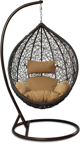 Vista 3 de Hamaca colgante para porche, silla de columpio para exteriores, cojín beige (beige)