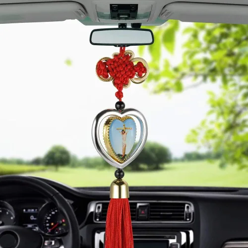 Vista 3 de Nuevo colgante de coche con cruz de Jesús 2024, adorno colgante de imagen de la Virgen María, decoración interior de automóviles cristianos