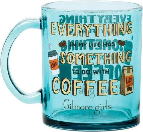Vista 2 de Silver Buffalo Gilmore - Taza de café de cristal con cita para niñas, 17.5 Azul/Blanco