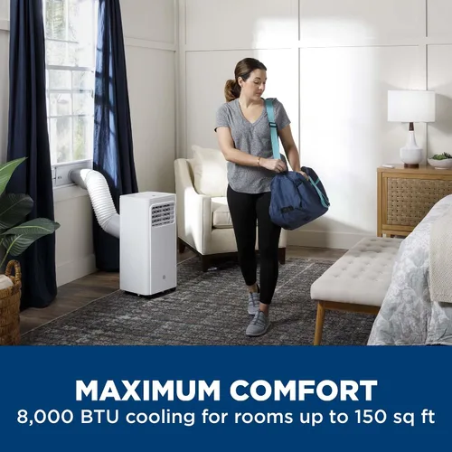 Vista 2 de GE Aire acondicionado portátil de 8,000 BTU para habitaciones pequeñas de hasta 150 pies cuadrados (5,100 BTU SACC), 3 en 1 con deshumidificación