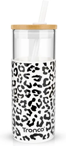 Vista 26 de Tronco Vaso de vidrio de 20 onzas con tapa y popote, taza de café helado y vaso para batido con tapas de bambú y funda protectora de silicona, apto