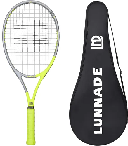 Vista 9 de Raqueta de tenis para adultos de 27 pulgadas, raqueta de tenis de fibra de carbono a prueba de golpes, ligera, pre-cordada y con empuñadura