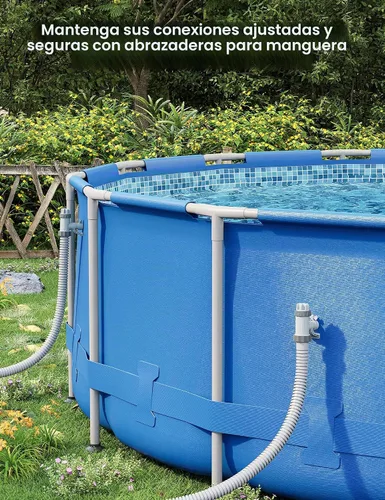 Vista 8 de Válvula de émbolo [patentada] Deeroll con soporte de tubería para piscinas sobre el suelo 2-in-1 Valve and Holder, Fits 1.25 and 1.5 Inch Hoses