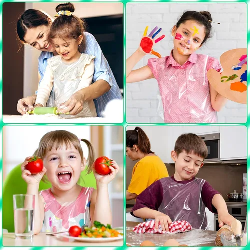 Vista 7 de Delantales desechables para niños, delantales de plástico transparente para niños, desechables, impermeables, para pintar, cocinar, 4-12