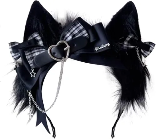 Vista 15 de VIGVAN Diademas de animales Cosplay orejas Fox Punk Cross 3c negro
